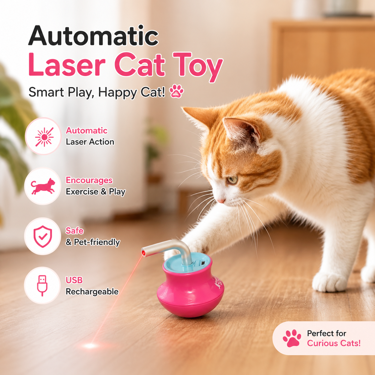 Automatic Cat Laser Toy – 360° Smart USB Rechargeable Interactive Toy for Cats