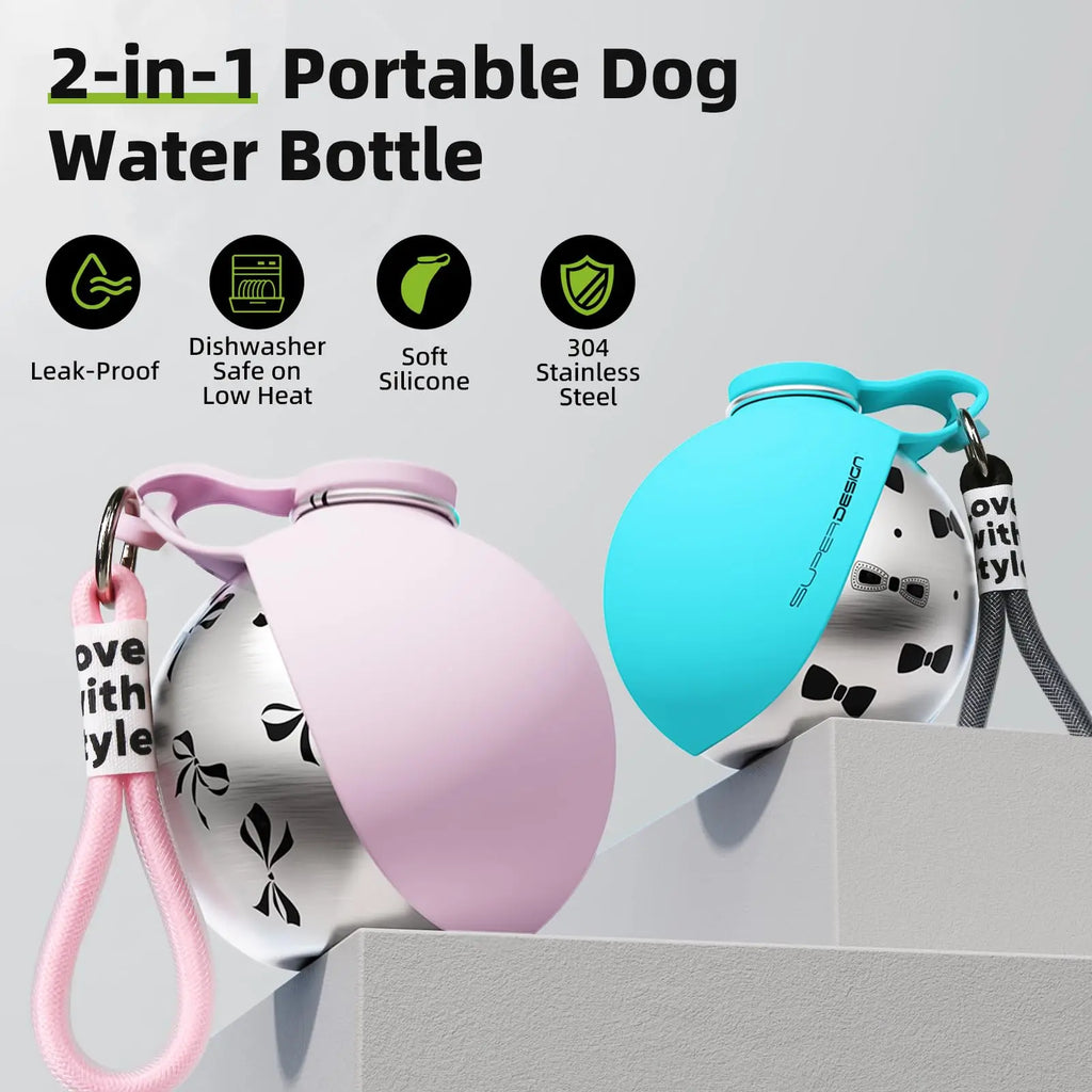2-in-1 Portable Dog Water Bottle – Leakproof Travel Bowl for Small Dogs