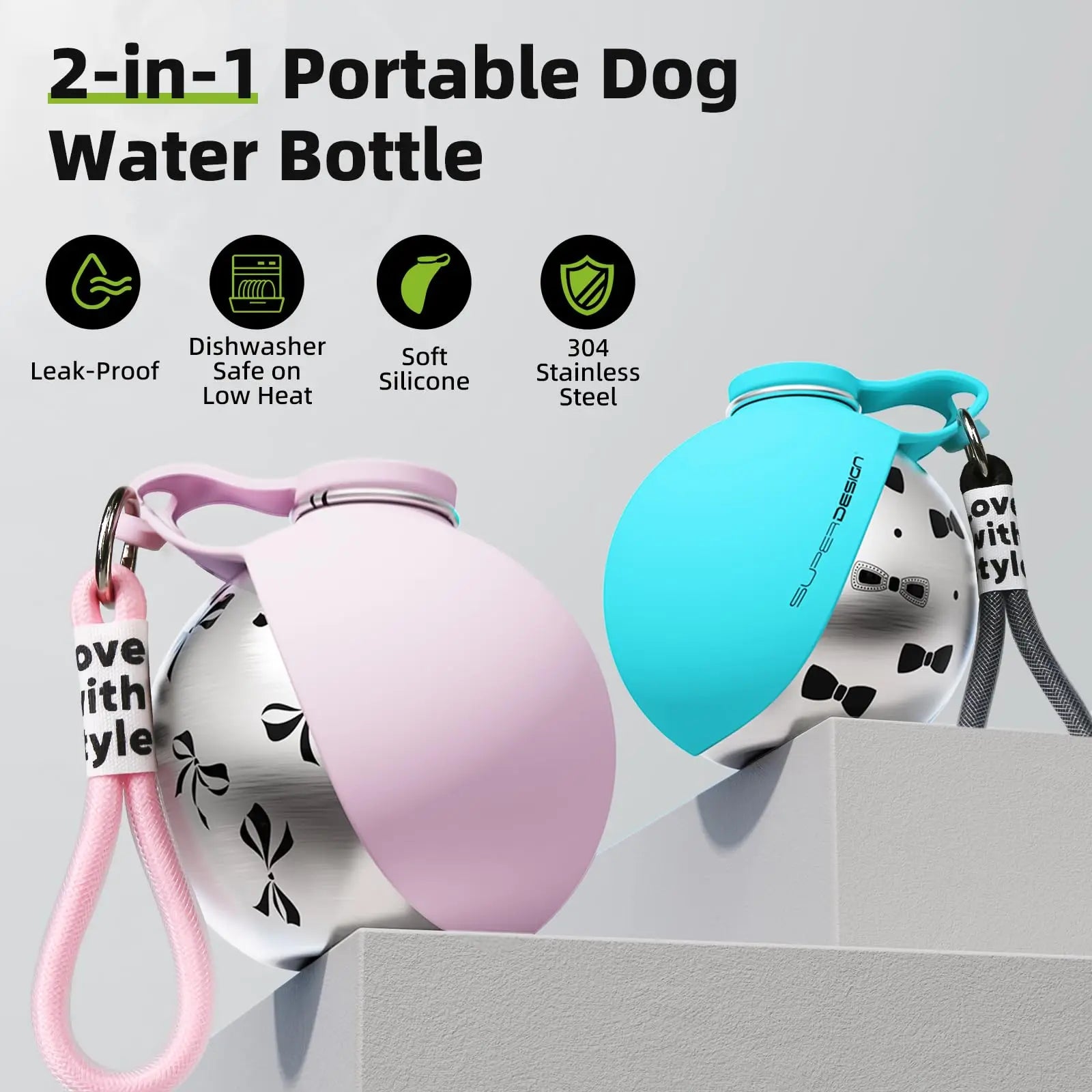 2-in-1 Portable Dog Water Bottle – Leakproof Travel Bowl for Small Dogs