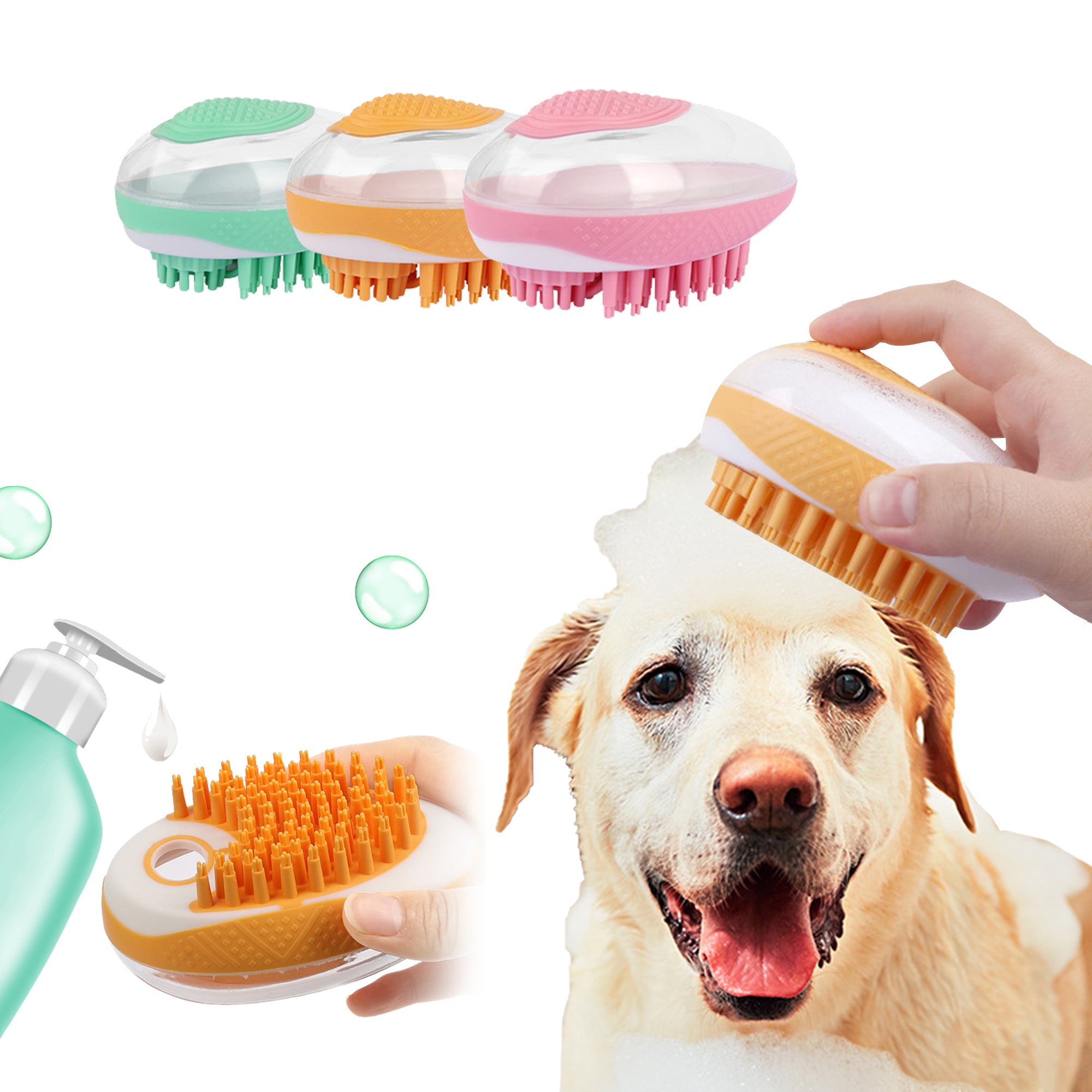 2-in-1 Dog & Cat Bath Brush – Silicone Pet Shampoo Massager & Grooming Comb