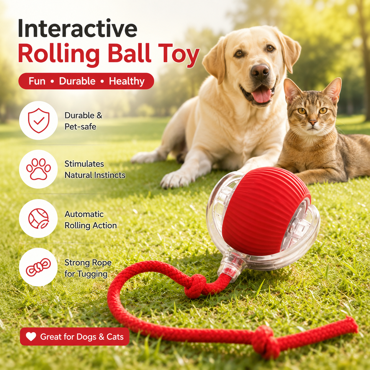 Smart Auto-Rolling Pet Ball – 360° Interactive Toy for Dogs & Cats